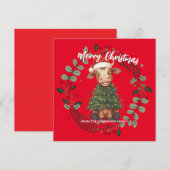 かわいい幸せな牛のクリスマスツリー子牛オックスXmasパターン シーズンカード (正面/裏面)