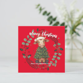 かわいい幸せな牛のクリスマスツリー子牛オックスXmasパターン シーズンカード