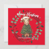 かわいい幸せな牛のクリスマスツリー子牛オックスXmasパターン シーズンカード (正面)