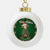 かわいい幸せな牛のクリスマスツリー子牛オックスXmasパターン セラミックボールオーナメント (正面)