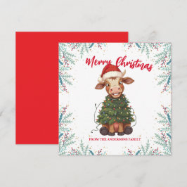 かわいい幸せな牛のクリスマスツリー 子牛 牛 Xmas パターン シーズンカード