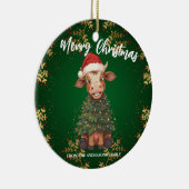 かわいい幸せな牛のクリスマスツリー 子牛 牛 Xmas パターン セラミックオーナメント (右)