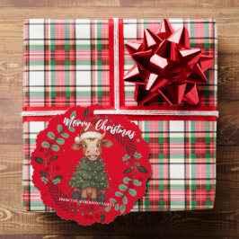 かわいい幸せな牛クリスマスツリー子牛オックスXmasパターン オーナメントカード