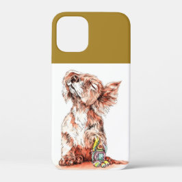 かわいい幸せな犬のアートスケッチ グラフィック 保護 iPhone 12 MINI ケース