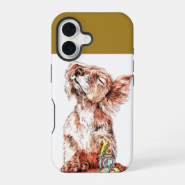 かわいい幸せな犬のアートスケッチ グラフィック 保護 iPhone 16ケース