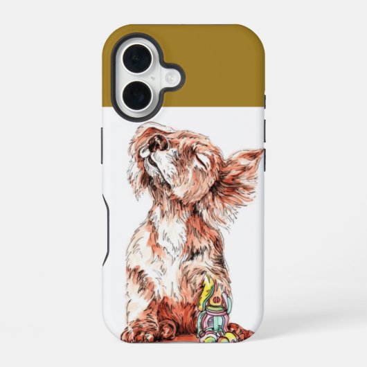 かわいい幸せな犬のアートスケッチ グラフィック 保護 iPhone 16ケース (裏面)