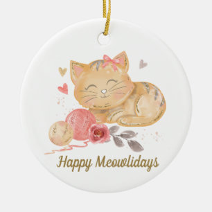 かわいい幸せな猫の日おめでとうございます 陶器オーナメント セラミックオーナメント