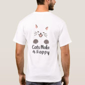 かわいい幸せな猫の顔 ミニマル カワイイ ネコTシャツ Tシャツ (裏面)