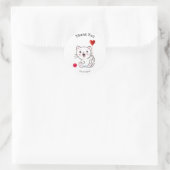 かわいい幸せな白猫とハートバルーンのサンキュー ラウンドシール (バッグ)