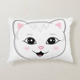 かわいい幸せな白猫の顔 アクセントクッション