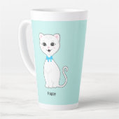 かわいい幸せな白猫 ライトブルー カフェラテマグ (左アングル)