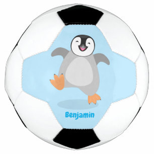 かわいい幸せな皇帝ペンギンのシックな漫画 サッカーボール