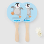 かわいい幸せな皇帝ペンギンのシックな漫画 ハンドファン (正面&裏面)