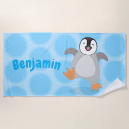 かわいい幸せな皇帝ペンギンのシックな漫画 ビーチタオル