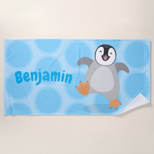 かわいい幸せな皇帝ペンギンのシックな漫画 ビーチタオル (正面)