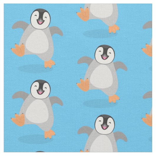 かわいい幸せな皇帝ペンギンのシックな漫画 ファブリック (クローズアップ)