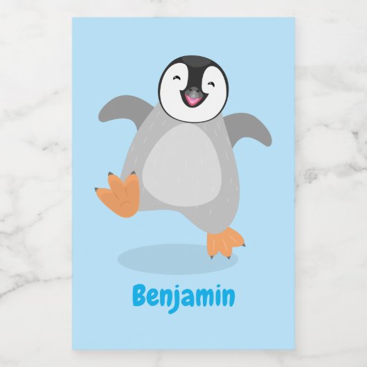 かわいい幸せな皇帝ペンギンのシックな漫画 フードラベル (シングルラベル)