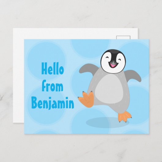 かわいい幸せな皇帝ペンギンのシックな漫画 ポストカード (正面/裏面)