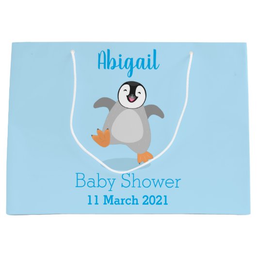 かわいい幸せな皇帝ペンギンのシックな漫画 ラージペーパーバッグ (正面)