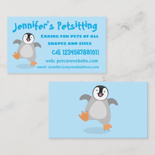かわいい幸せな皇帝ペンギンのシックな漫画 名刺 (正面/裏面)