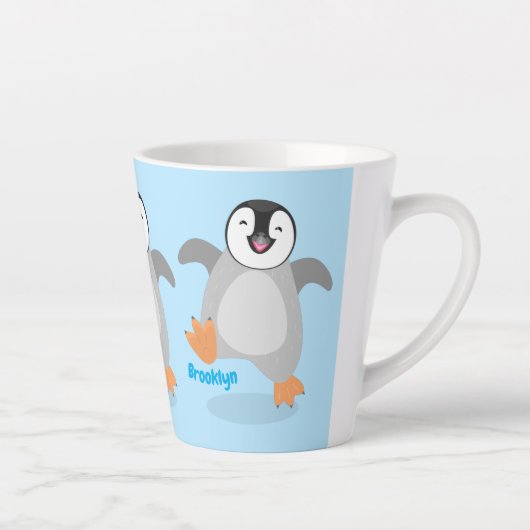 かわいい幸せな皇帝ペンギンの赤ちゃんの漫画 カフェラテマグ (右)