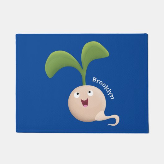 かわいい幸せな種の芽のキャラクターイラスト ドアマット (正面)