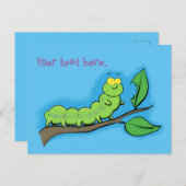 かわいい幸せな空腹の緑の毛虫の漫画 ポストカード (正面/裏面)