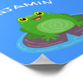 かわいい幸せな笑顔のグリーンカエル漫画イラストレーション ポスター (角)