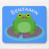 かわいい幸せな笑顔のグリーンカエル漫画イラストレーション マウスパッド (正面)