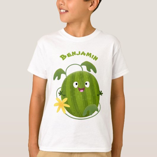 かわいい幸せな笑顔のスイカのキャラクター Tシャツ (正面)