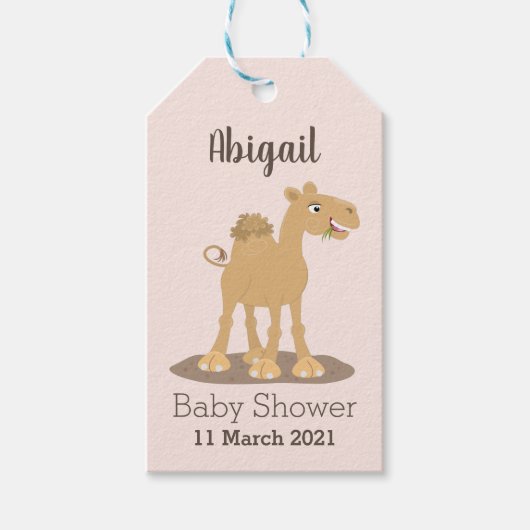 かわいい幸せな笑顔のラクダ漫画イラストレーション ギフトタグ (正面)