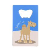 かわいい幸せな笑顔のラクダ漫画イラストレーション クレジットカード栓抜き (裏面)