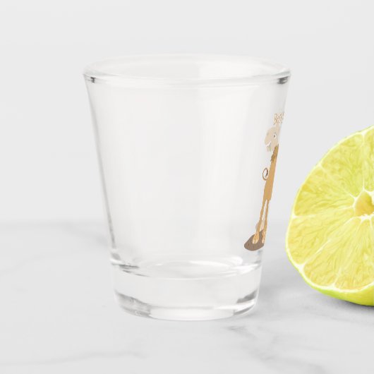 かわいい幸せな笑顔のラクダ漫画イラストレーション ショットグラス (左)