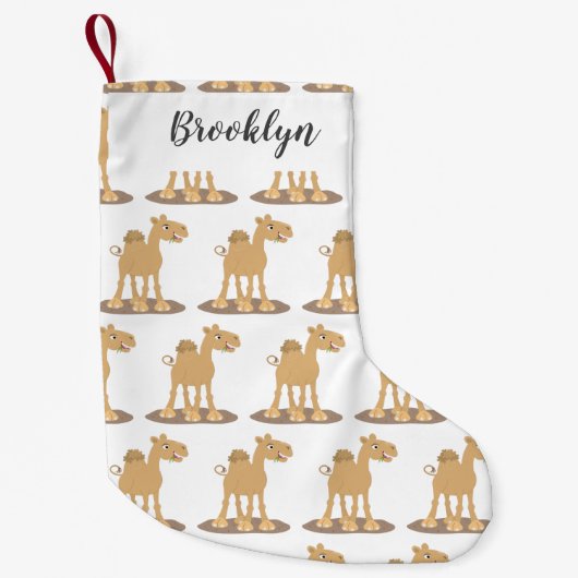 かわいい幸せな笑顔のラクダ漫画イラストレーション スモールクリスマスストッキング (正面)