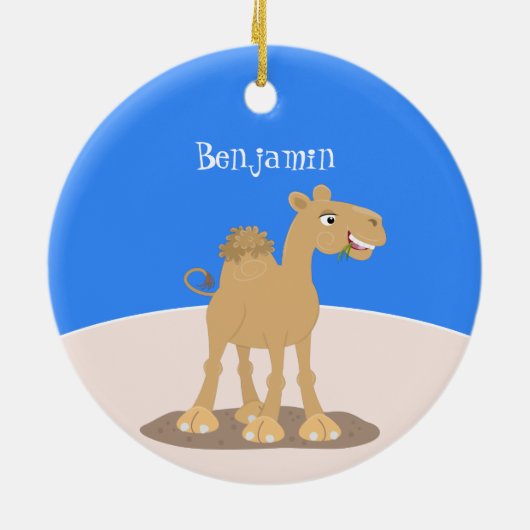 かわいい幸せな笑顔のラクダ漫画イラストレーション セラミックオーナメント (裏面)