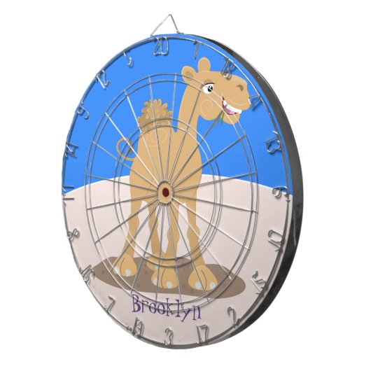 かわいい幸せな笑顔のラクダ漫画イラストレーション ダーツボード (正面右)