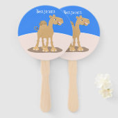 かわいい幸せな笑顔のラクダ漫画イラストレーション ハンドファン (正面&裏面)