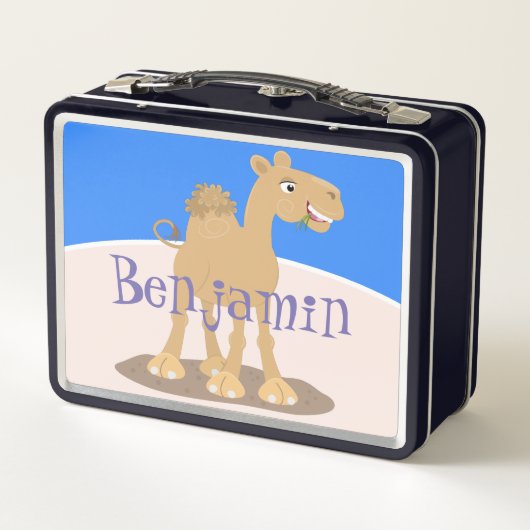 かわいい幸せな笑顔のラクダ漫画イラストレーション メタルランチボックス (裏面)
