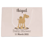 かわいい幸せな笑顔のラクダ漫画イラストレーション ラージペーパーバッグ (正面)