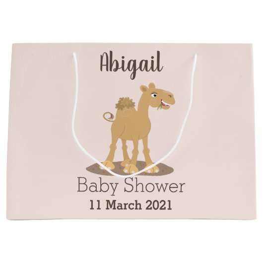 かわいい幸せな笑顔のラクダ漫画イラストレーション ラージペーパーバッグ (正面)