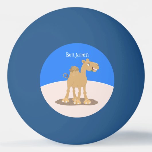 かわいい幸せな笑顔のラクダ漫画イラストレーション 卓球ボール (正面)