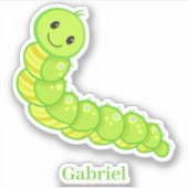 かわいい幸せな笑顔の緑の虫ムカデ シール (正面)