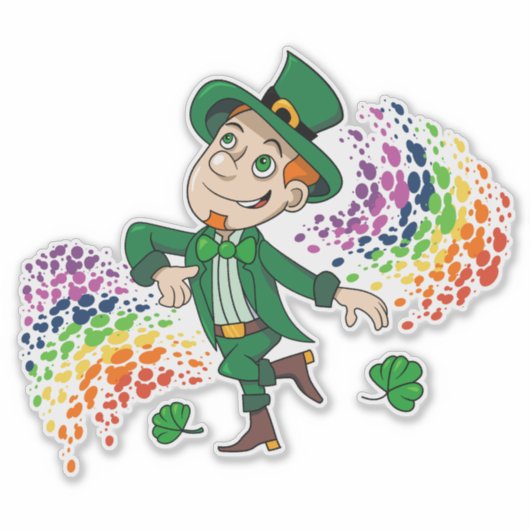 かわいい幸せな笑顔の踊りレプレシャン、虹 シール (正面)