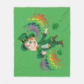 かわいい幸せな笑顔の踊りレプレシャン、虹 フリースブランケット (正面)