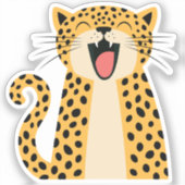 かわいい幸せな笑顔の野生のヒョウのキャラクター シール (正面)