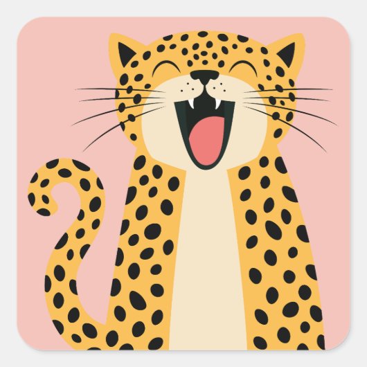 かわいい幸せな笑顔の野生のヒョウのキャラクター スクエアシール (正面)
