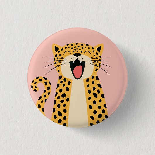 かわいい幸せな笑顔の野生のヒョウのキャラクター 缶バッジ (正面)