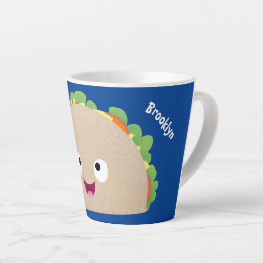 かわいい幸せな笑顔タコアニメイラストレーション カフェラテマグ (右アングル)