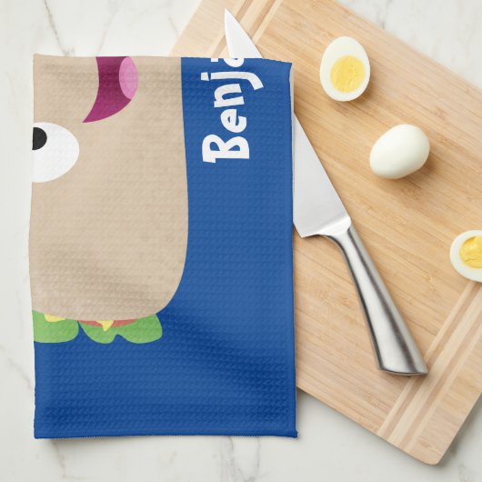 かわいい幸せな笑顔タコアニメイラストレーション キッチンタオル (四つ折り)