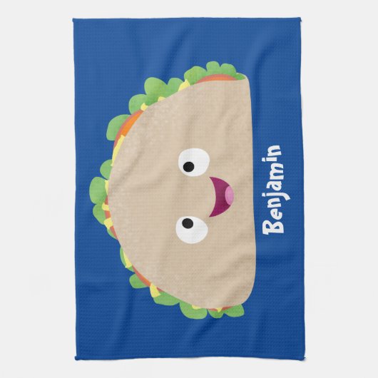 かわいい幸せな笑顔タコアニメイラストレーション キッチンタオル (縦)